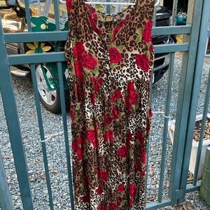 C-Bila Leopard and Red Floral Vintage  Maxi Dress